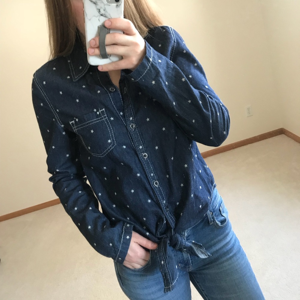 Demin Tie Shirt With Star Print